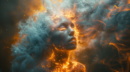 surreal human burning and smoke, burn out concept - 792698953