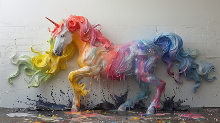 abstract of colorful unicorn with white wall - 792698977