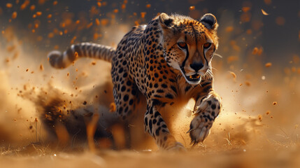 leopard running in grass field