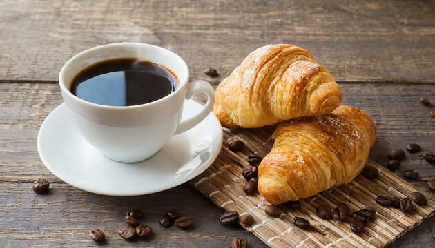 Crossaint neben Kaffeetasse sch&ouml;n angerichtet 