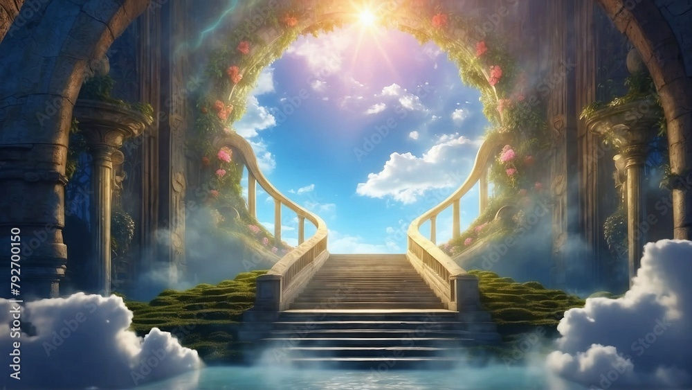 Wall mural View of the portal and entrance to the world of gods hidden in heaven, fantasy scene