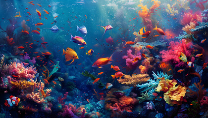 Beneath the shimmering surface of the ocean, a vibrant world teeming with life unfolds in all its splendor