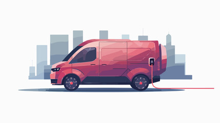 Electric cargo van car on a background of abstract ci