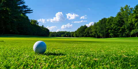 White golf ball on the green grass