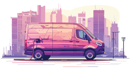 Electric light commercial van charging on abstract ci