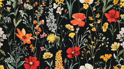 Elegant seamless pattern with trendy wild flowers