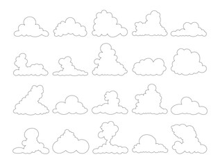 Cumulus cloud. Coloring Page. Sky air symbol. Vector drawing. Collection of design elements.