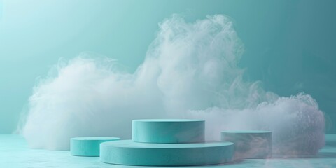 Turquoise podium with smoke for various products