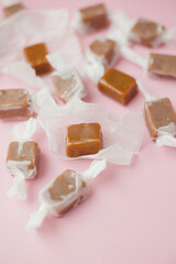 Caramel candy fudge in paper wrapping