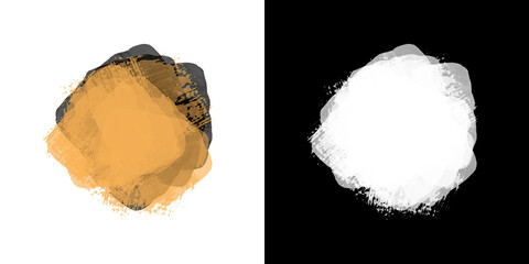 Abstract orange gray watercolor stain sticker for design, advertisements on white isolated background. Brush strokes and black and white layer mask. Copy space