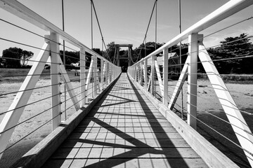 suspension bridge, monochrome black and white, abstract high contrast, architecture engineering design, Lorne, Victoria