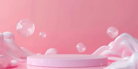 Pink podium with bubbles for the presentation of various products