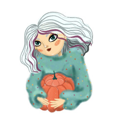 Girl with pumpkin