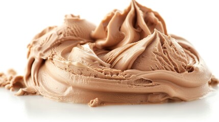 Artistic display of creamy Italian gelato, made with fresh milk, sugar, and rich chocolate, churned slowly for a dense texture, isolated on a white background