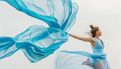 woman with blue ribbon sky