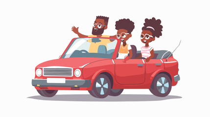 Funny afro american family driving in red car on week