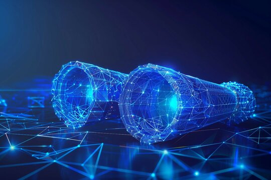 digital blue binocular with data streams, ai in visual recognition systems, augmented reality applications, object detection algorithms, enhanced surveillance technologies, observation and analysis. 