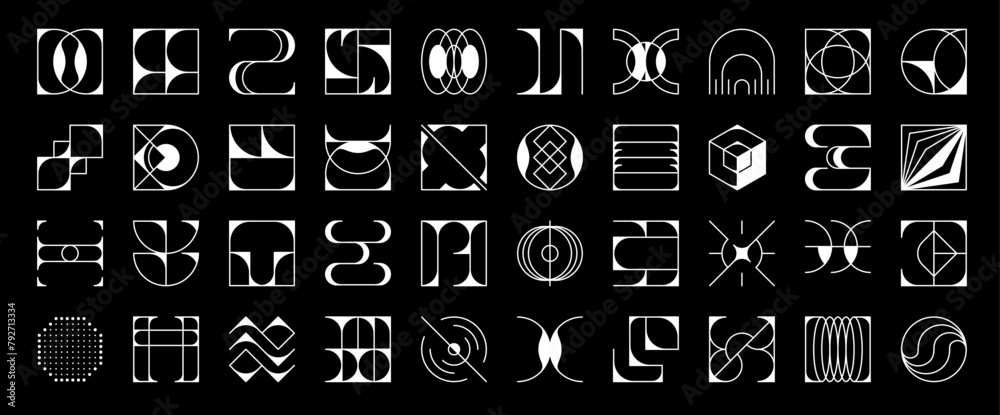 Aufkleber Futuristic brutalism geometric figures, y2k abstract shapes and elements isolated vector set. White brutalist forms with sharp angles and bold lines, surreal visual modernity icons, brutal symbols