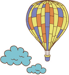 Balloons travel sky transport graphics hand drawn coloring clouds nature dreams lightness on a white background set