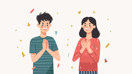 Young man and woman clapping hands thanking or showinng