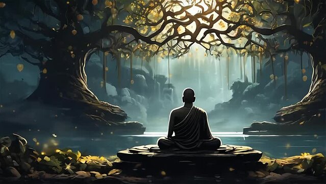buddha in meditation. buddha purnima illustration. Generative Ai