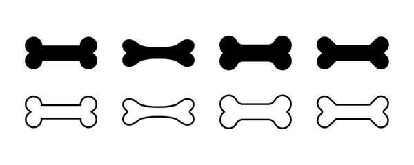 Dog Bone icon set. Bone silhouette and outline vector illustrations.