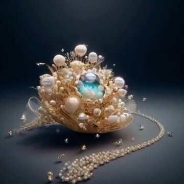 A gorgeous pearl emerging from an oyster - Hyper-realistic video screensaver depicting a pearl in a shell amidst water droplets.