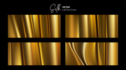 Silk or satin fabric texture collection. Golden satin cloth. Luxury foil background