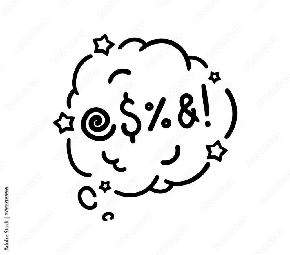 Poster Comic swear speech bubble, aggressive expletive curse, hate angry talk. Isolated vector monochrome dialogue cloud, explode with bold, expressive typography, adding a raw edge to amplifying emotion