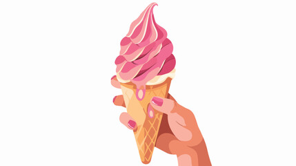 Hand holding ice cream in wafer style cone.Vector 