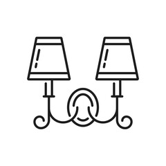 Sconce lamp or wall light line icon, vintage lantern for lighting fixture and illumination, outline vector. Ornate wall sconce or night lamp with lightbulb and lampshades for bedroom or house interior