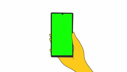 Hand holding the smartphone with green screen alpha channel.  Mobile phone mock-up for your product.
