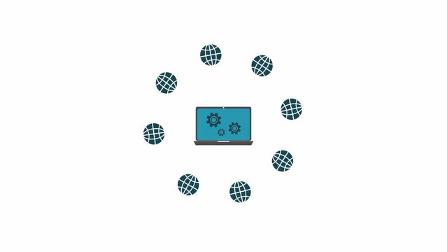 Animation of the concept of a computer network connecting the world