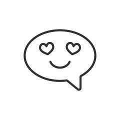 A speech bubble with hearts in the eyes, linear icon. Love communication. Line with editable stroke