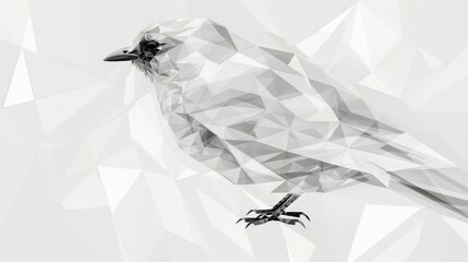 Low poly art a grey scale Robin bird with half black color wire frame. Animal triangle geometric AI generated