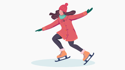 Fototapeta na wymiar Young woman ice skating. Vector flat style illustration