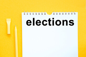 Election vote concept. Icon and Concept.  letters on bright Yellow background.