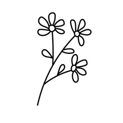Flowers on a branch in doodle style. Isolated on white background