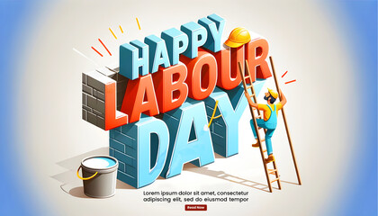 Photo Happy Labour Day Background , Poster, Banner with bold 3d text Effect