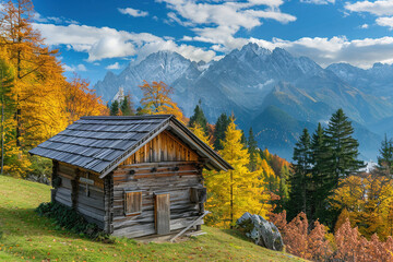 Rustic Cabin Amidst a Canvas of Fall Foliage