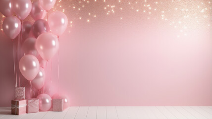 a wall decorated with balloons in delicate soft pastel pink colors - 792723153