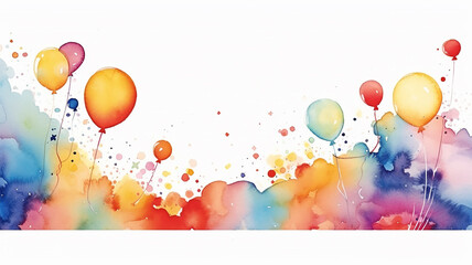 festive watercolor background children's holiday decoration with colorful balloons, greeting postcard abstract - 792723329