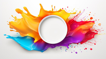 white round frame surrounded by a swirl of liquid multicolored paint, ink. copy space background, isolated on white background - 792723361