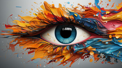 eye and a whirlwind of multicolored colors concept a new idea a look at creativity and innovation, cosmetics and make-up, computer graphics - 792723721