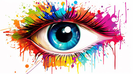 eye and a whirlwind of multicolored colors concept a new idea a look at creativity and innovation, cosmetics and make-up, computer graphics - 792723725