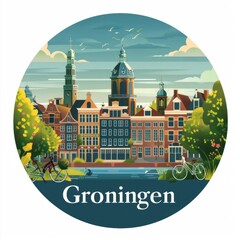Groningen City Abstract Illustration with Canal-Inspired Palette

 - obrazy, fototapety, plakaty