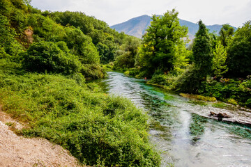Fototapeta na wymiar Blue Eye lake park in Albania