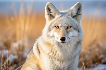 Alert Coyote at the Rocky Mountain Arsenal National Wildlife Refuge near Denver, Colorado, USA; Colorado, United States of America (Canis latrans)