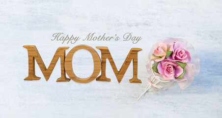 Mother's day with rose paper flower bouquet on white table background, Happy Mother's day card background idea