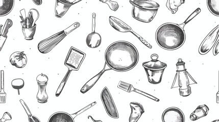 Hand drawn doodle kitchen utensils. Graphic vector se